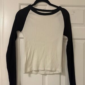 John Galt Black and White Women's Long Sleeve Ribbed Tee XS